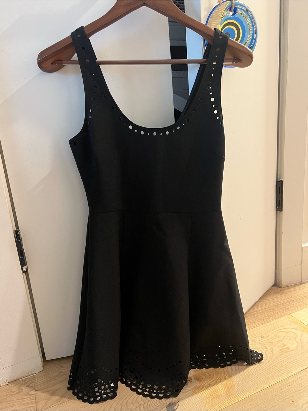Elizabeth & James Black Laser-Cut Scallop Mini Dress